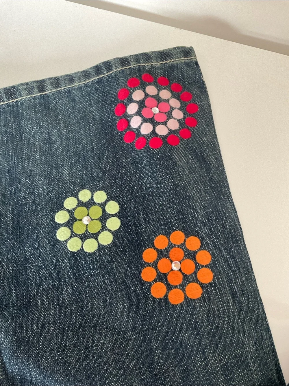 Gymboree Girls' Jeans with Pink, Green & Orange Flower Appliqués Size 10 Slim
